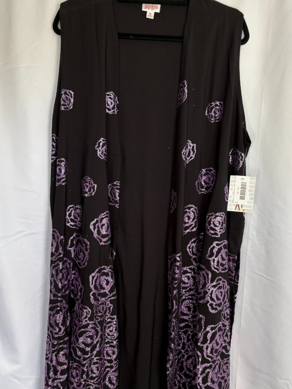 LuLaRoe Joy XL Black Purple Rose Glitter Elegant Vest NWT